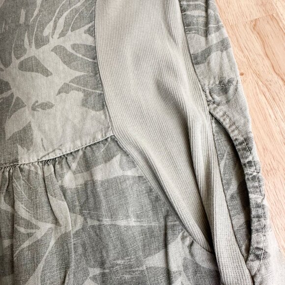 LINA TOMEI Linen Dress Made in Italy Green Tropical Leaf Pattern L - Picture 5 of 9